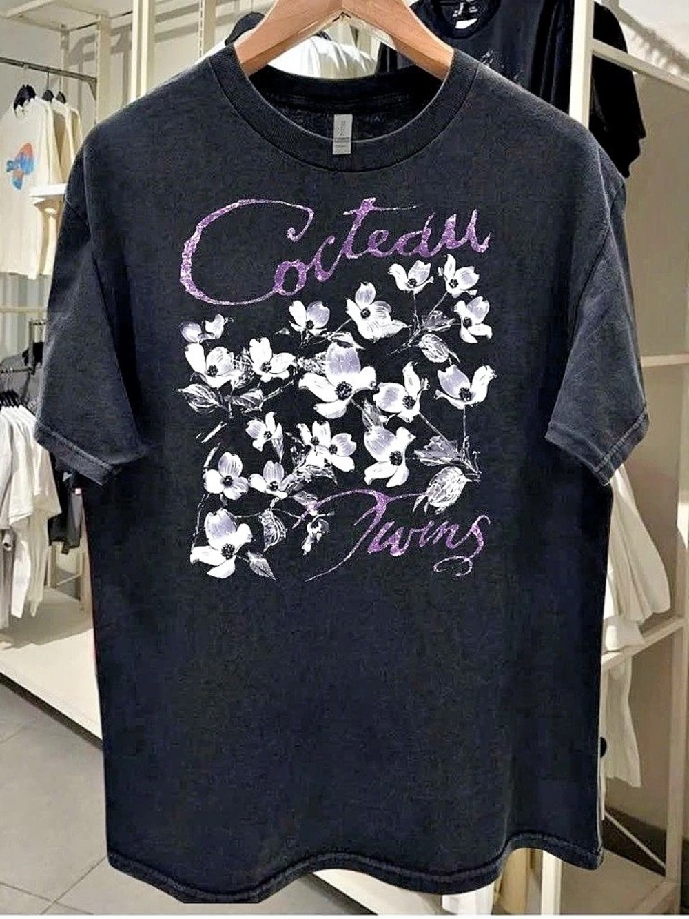 Cocteau Twins Floral Band Tee (Washed Black/Faded Charcoal) - Dream Pop Style